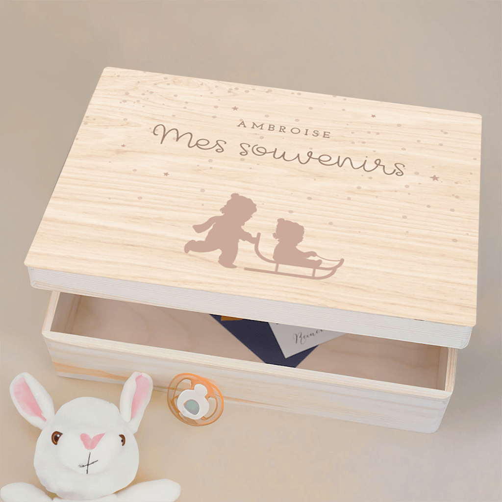 Boîte à souvenirs thème hiver avec luge