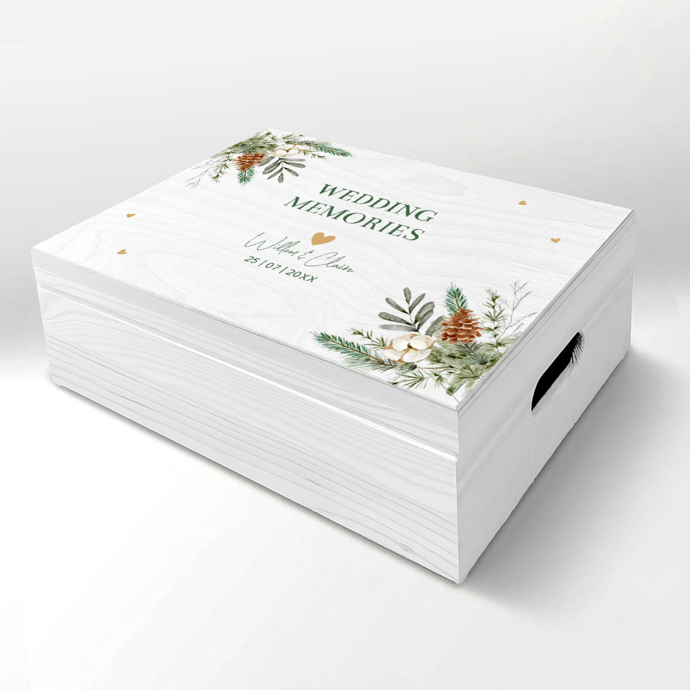Memorybox hout bruiloft kerst takjes groen 