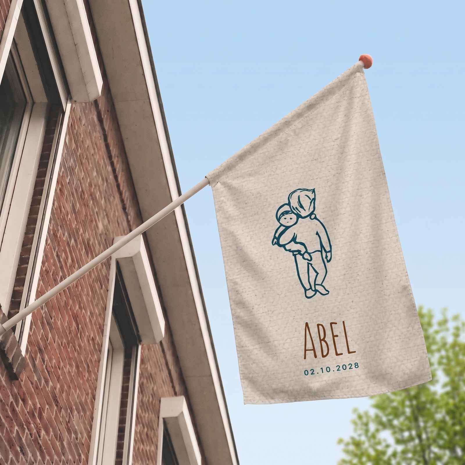 Geboortevlag linnen look lijntekening broertjes