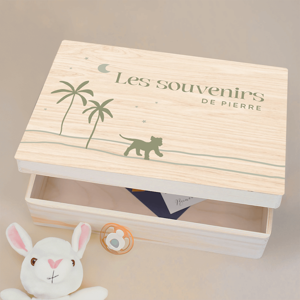 Boîte à souvenirs avec lionceau, palmiers et lune