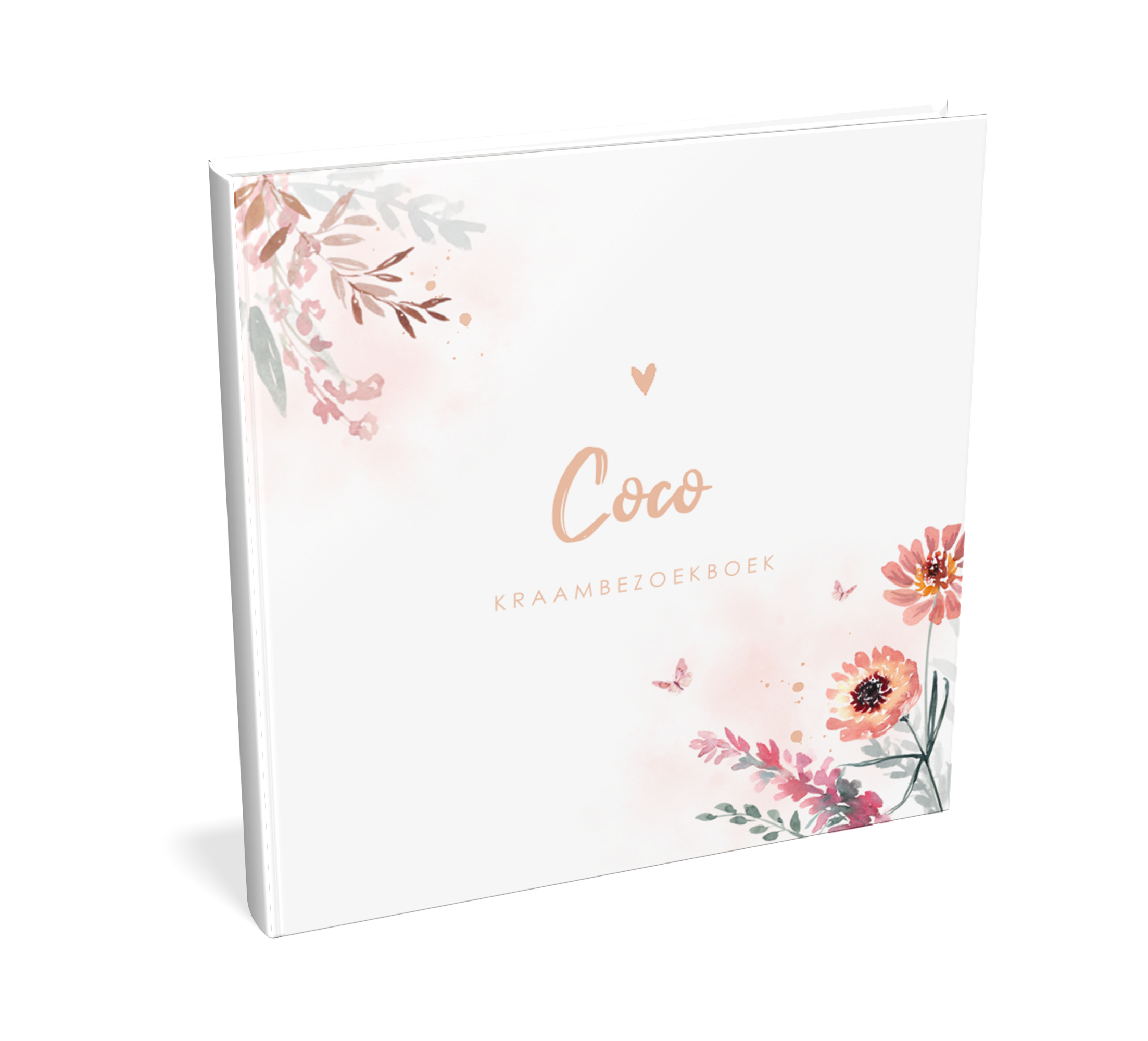 Romantisch kraambezoekboek met kleurrijke bloemen en vlinders