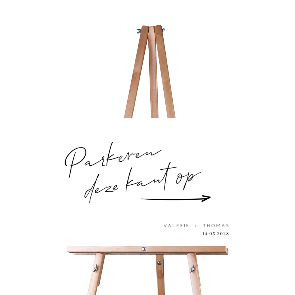 Bruiloft welkomstbord parkeren in zwart wit