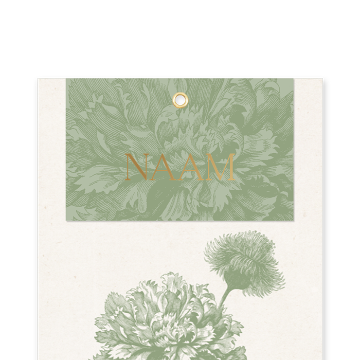 Vintage naamkaartjes bruiloft groen