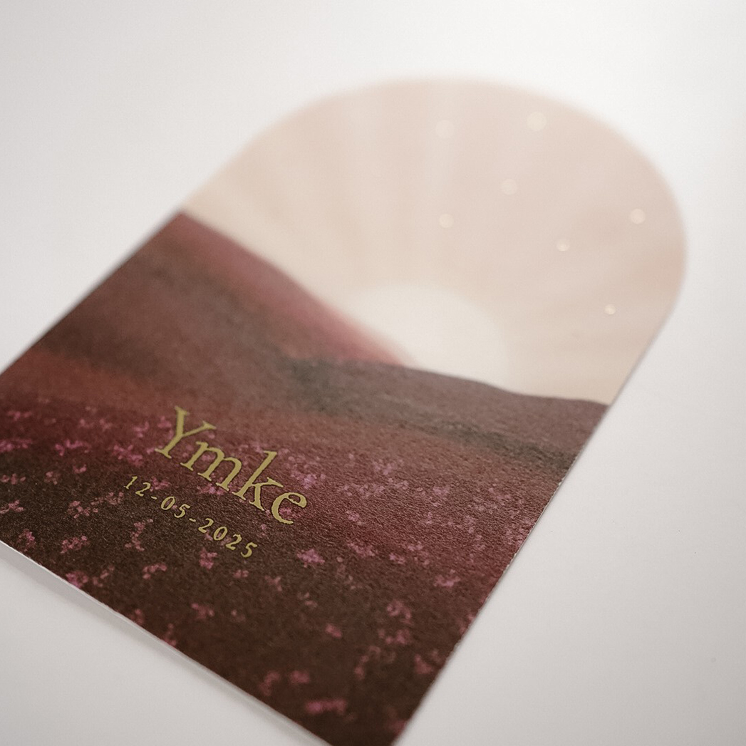 Geboortekaart stans boogvorm zon roze illustratie 