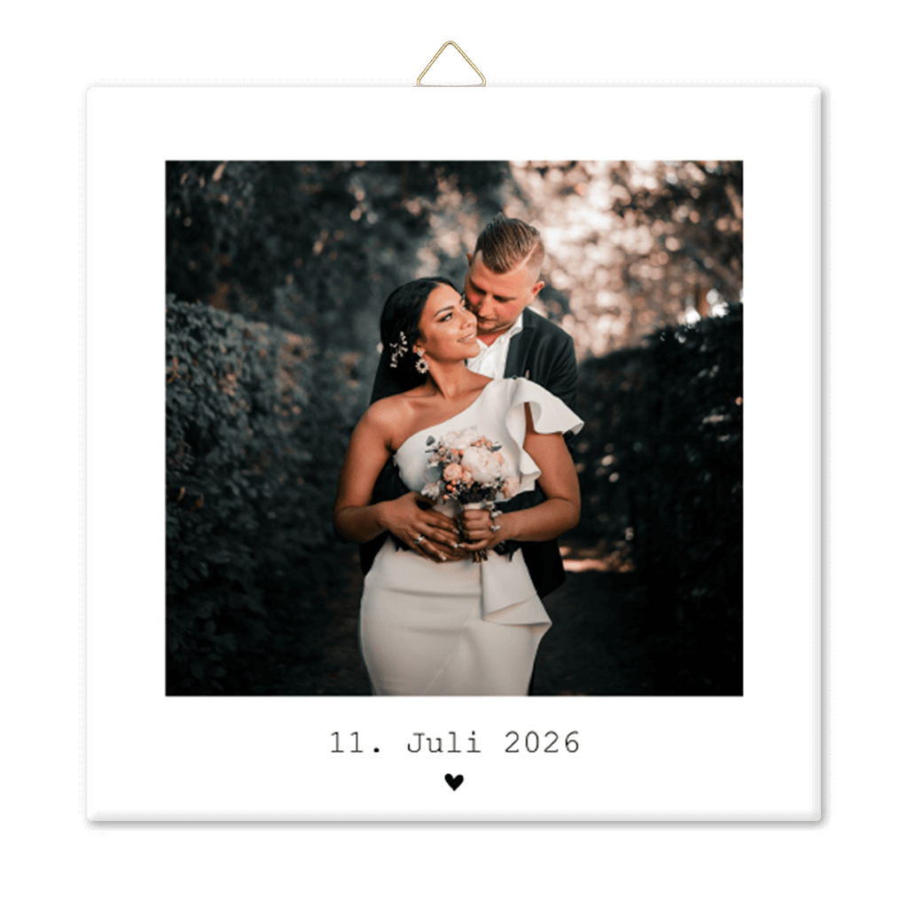 Schicke personalisierbare Fotofliese mit Hochzeitsfoto und Datum
