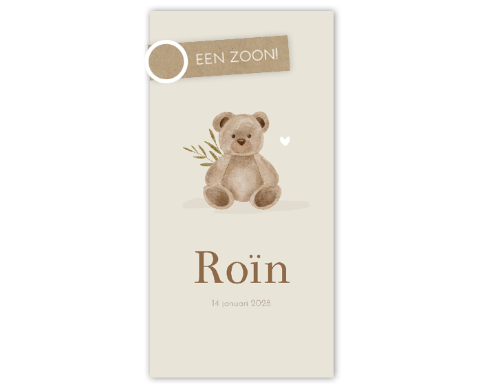 Geboortekaartje Teddybeer Beertje Beige