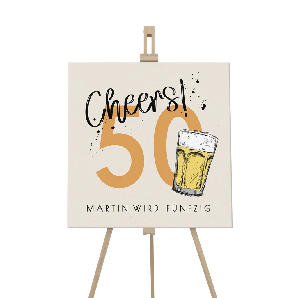 Willkommensschild zum 50. Geburtstag mit Bierglas Motiv