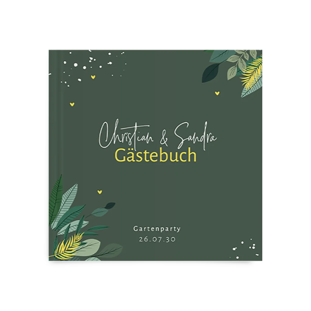 Gästebuch Gartenparty Doppelgeburtstag mit Blättern und Herzchen