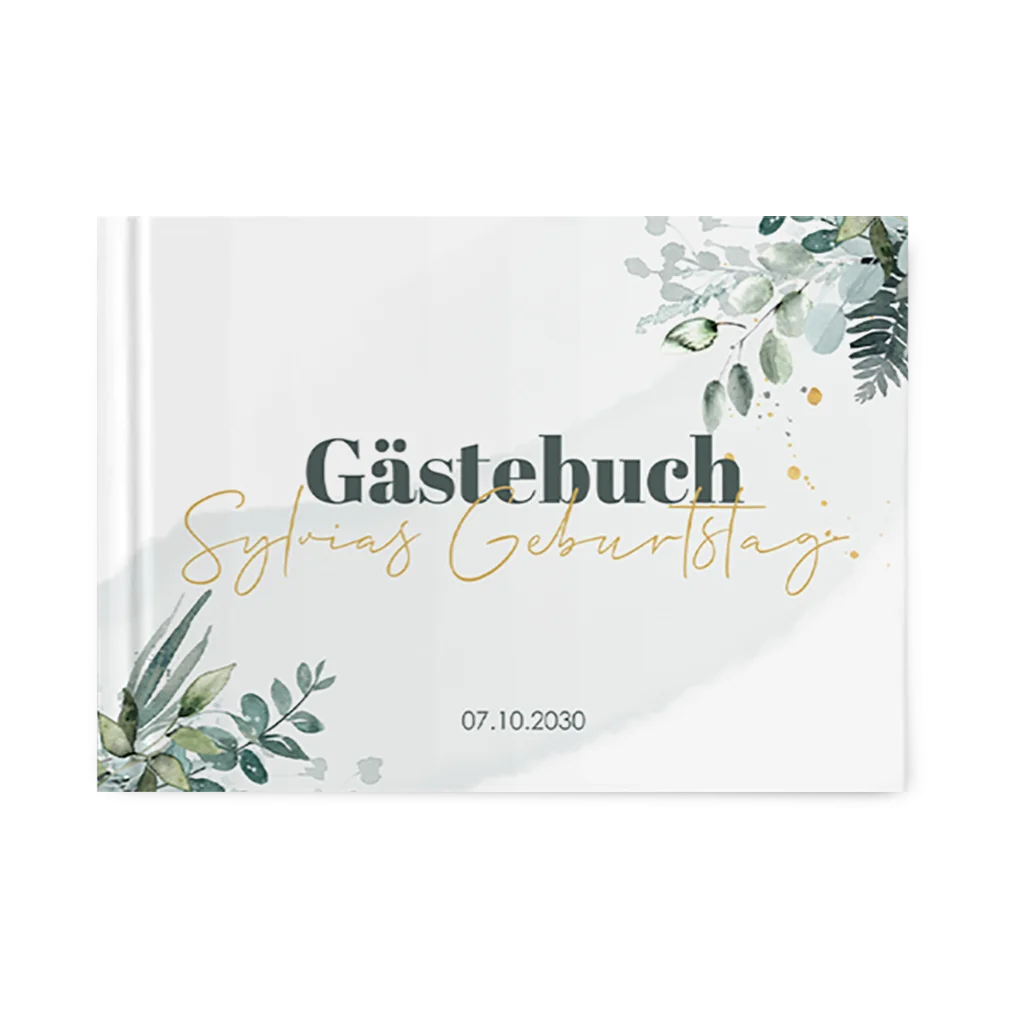 Gästebuch Geburtstag mit Aquarellhintergrund und Zweigen