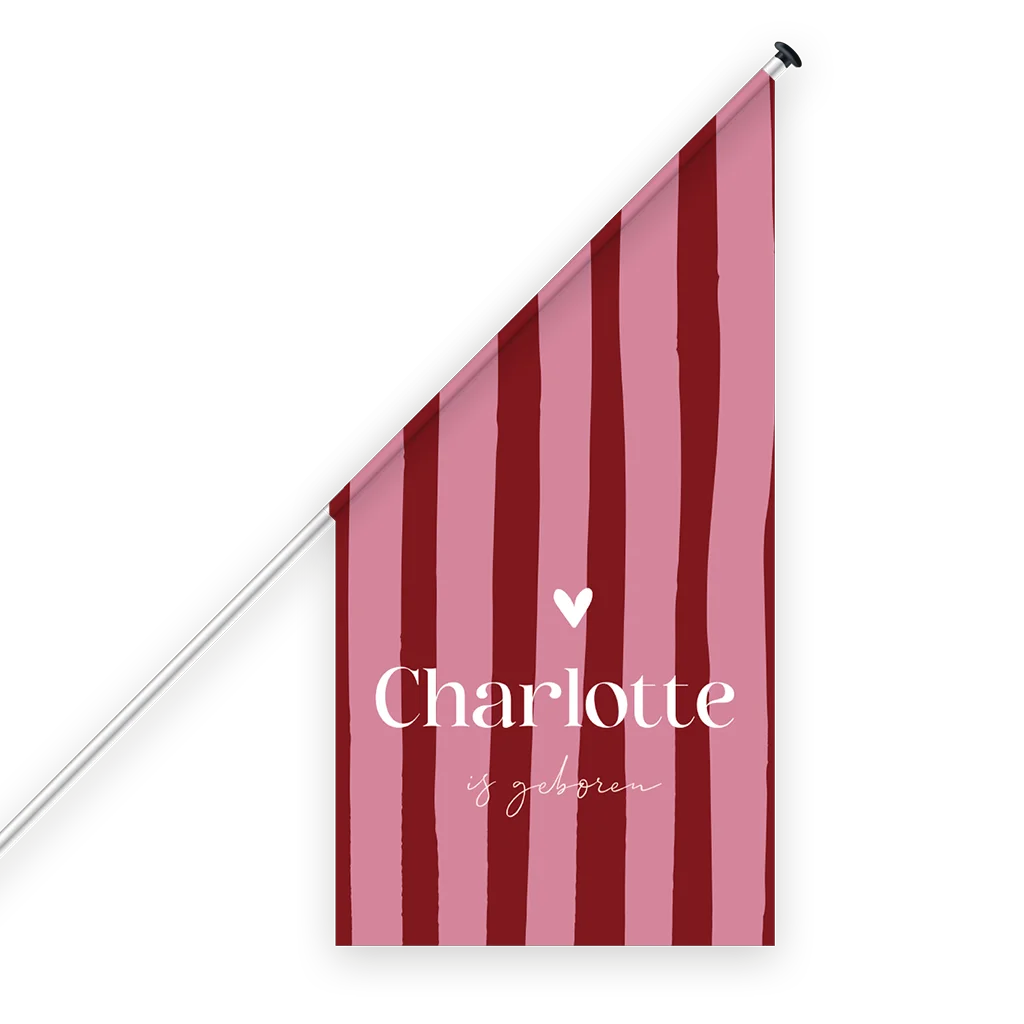 Geboortevlag met strepen in rood en roze