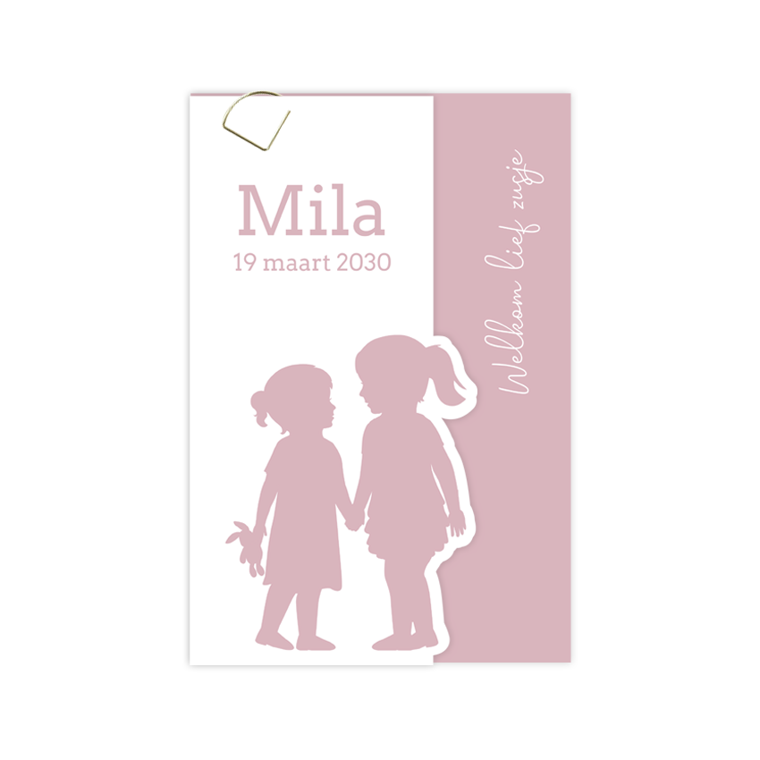 Geboortekaartje met silhouet vorm van twee meisjes