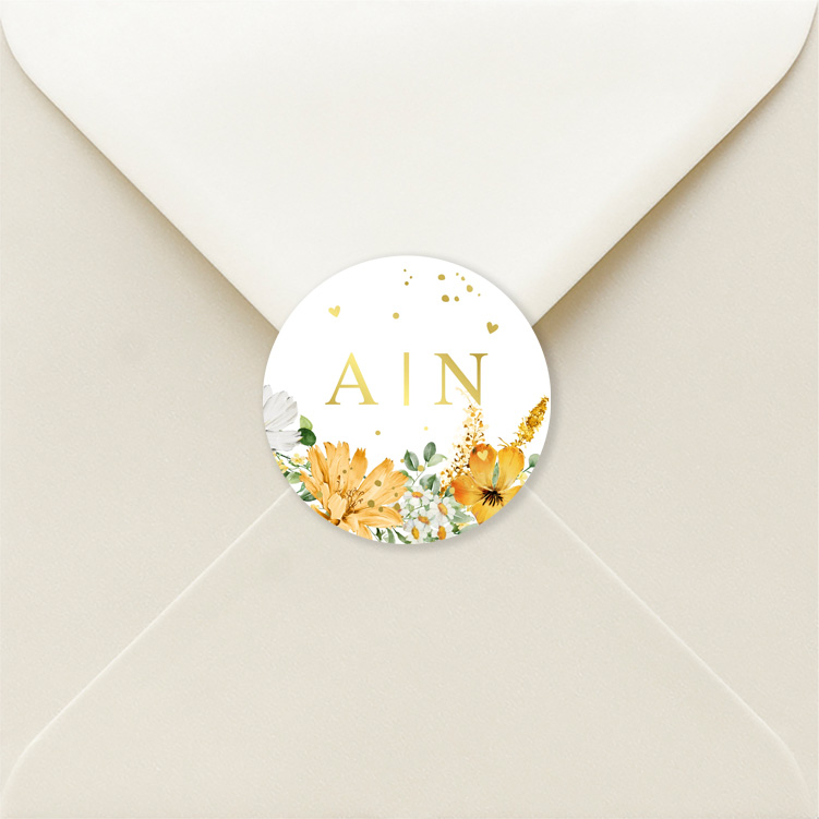 Sluitzegels huwelijk bloemen geel goudfolie