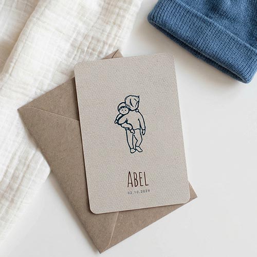 Geboortekaartje lijntekening broer met baby broertje in armen