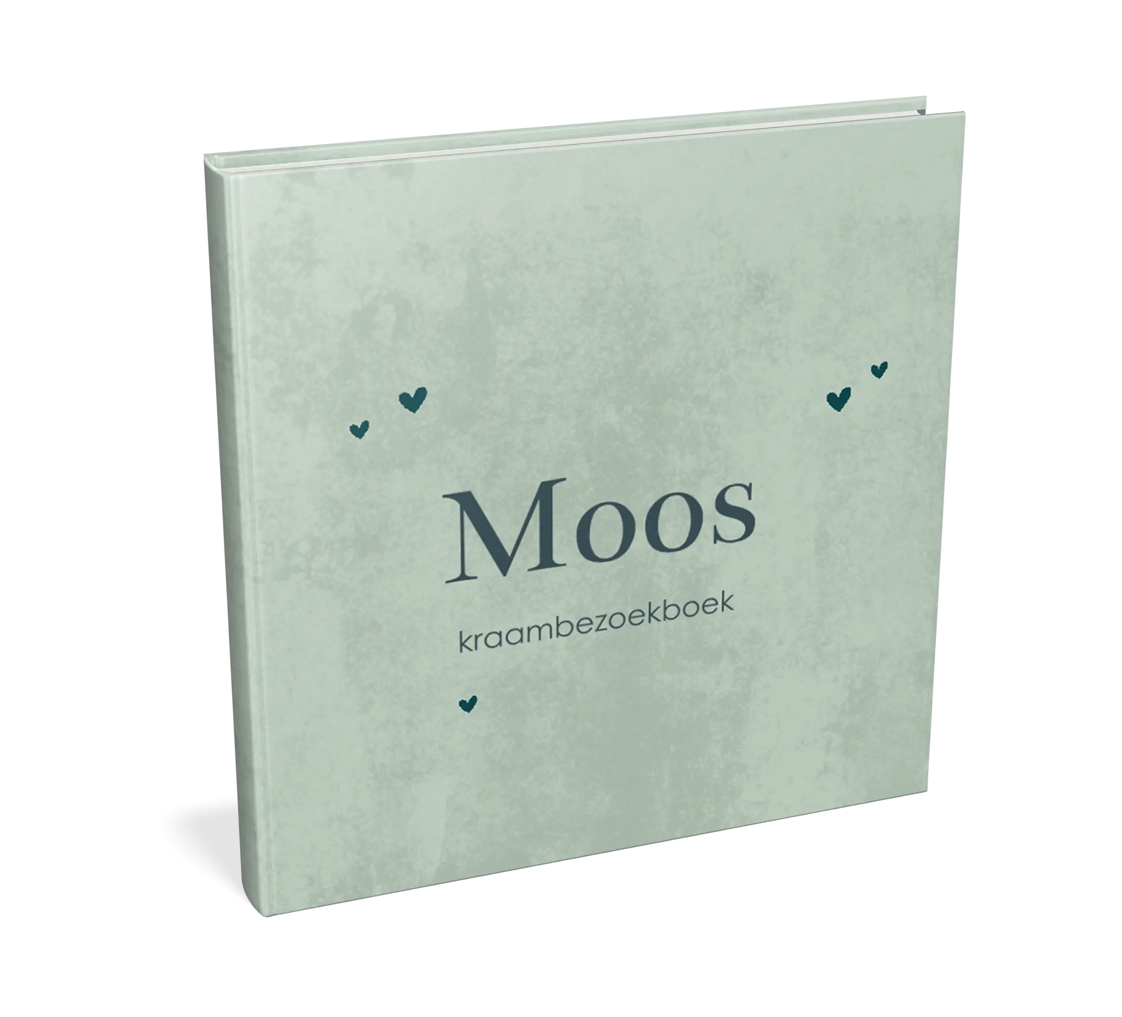 Kraambezoekboek met groene velvet-look met hartjes