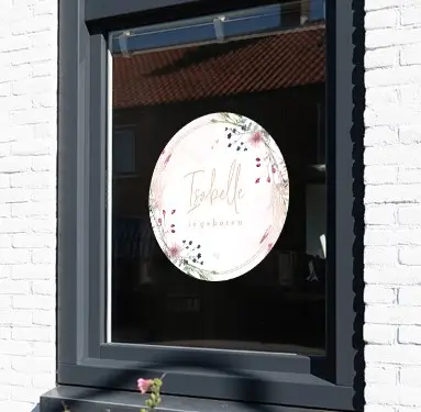 Roze raamsticker met bloemenrand