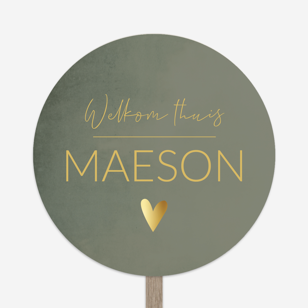 Welkomstbord Geboortebord Groen Goudkleur Rond