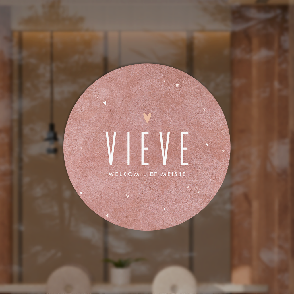 Raamsticker met oudroze velvetlook en hartjes