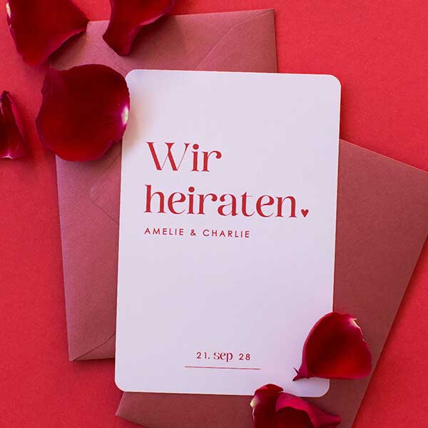 Colorblock Hochzeitskarte Rosa im einfachen Format mit runden Ecken