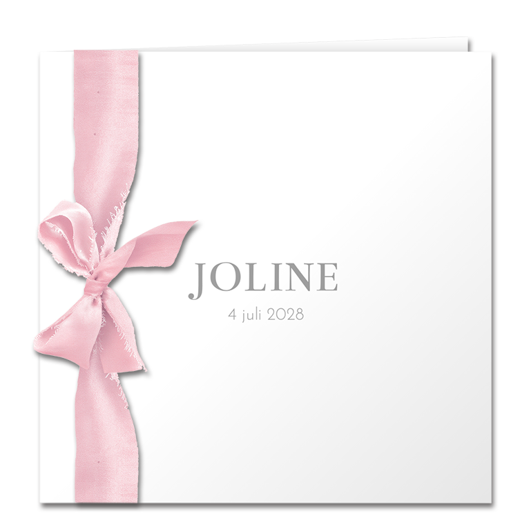 Lint geboortekaartje meisje met oud roze lint