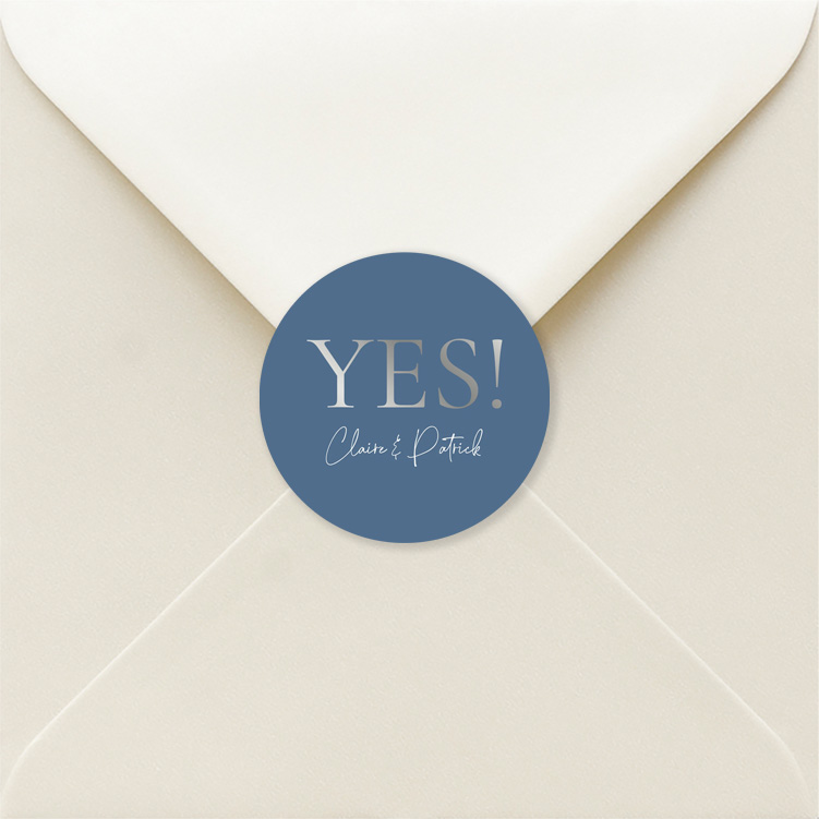 Sluitstickers huwelijk blauw rond zilverfolie