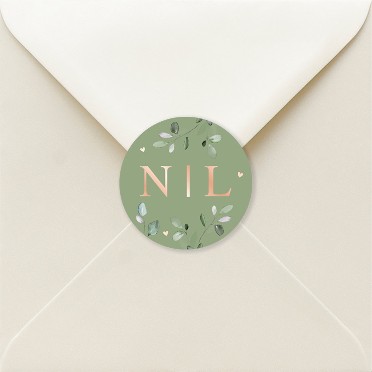 Sluitzegels botanisch bladeren rosegoudfolie