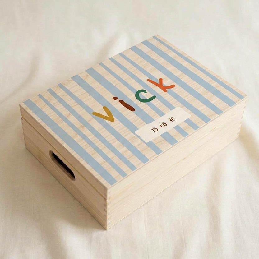 Memorybox geboorte vrolijke strepen