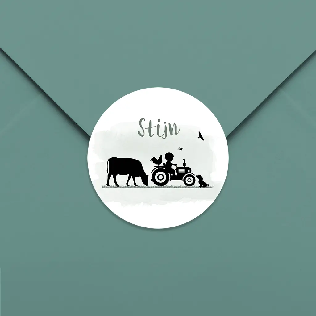 Sluitsticker met silhouetje en boerderij dieren - per 25 stuks