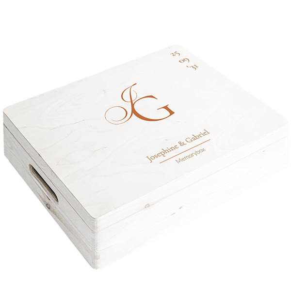 Witte memorybox bruiloft met groot logo
