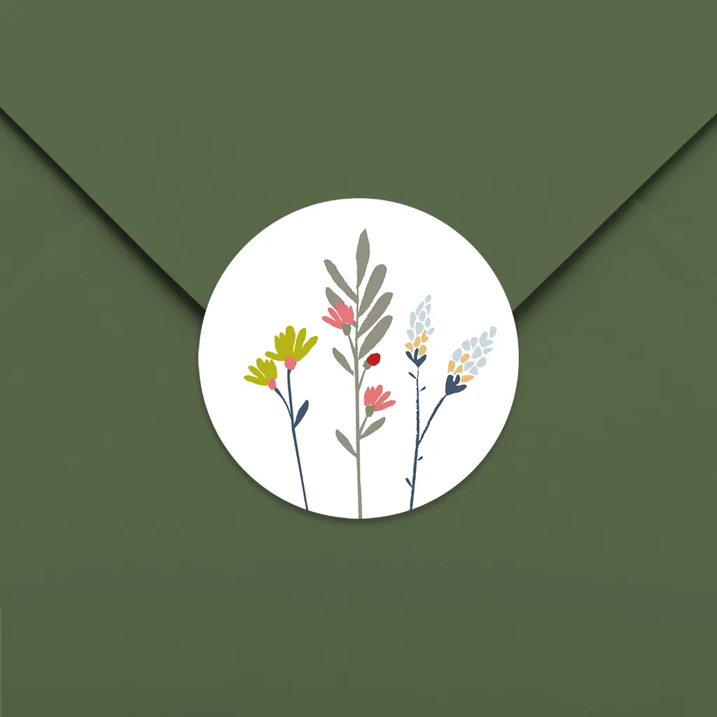 Aufkleber rund mit grafischen Blumen