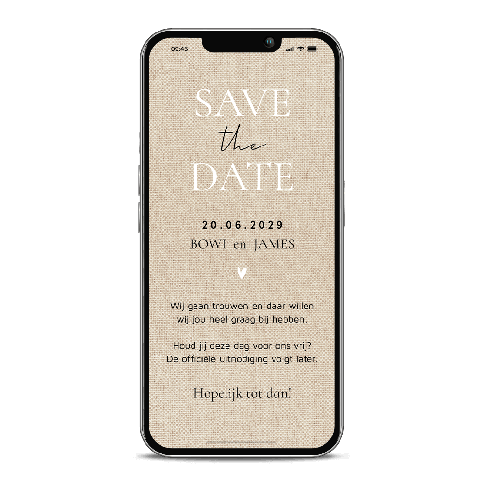 Digitale Save the Date kaart met linnenlook
