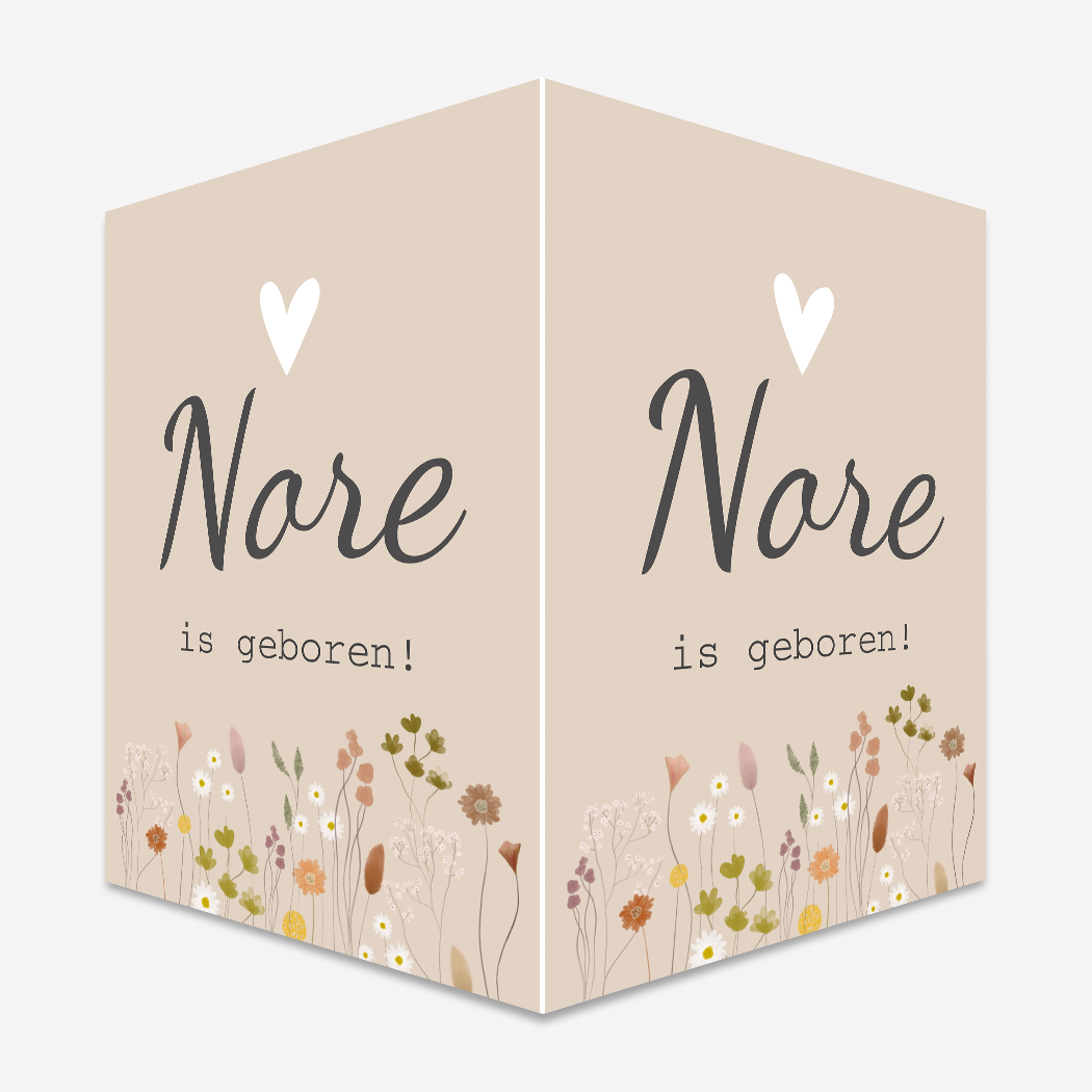 Geboortebord beige droogbloemen Hartje Nore