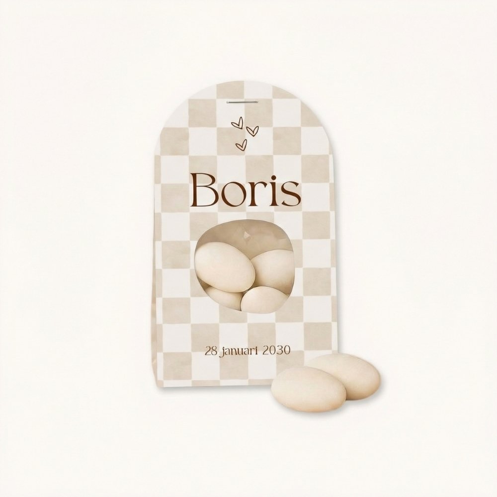 Doopsuiker wikkel neutraal beige geblokt