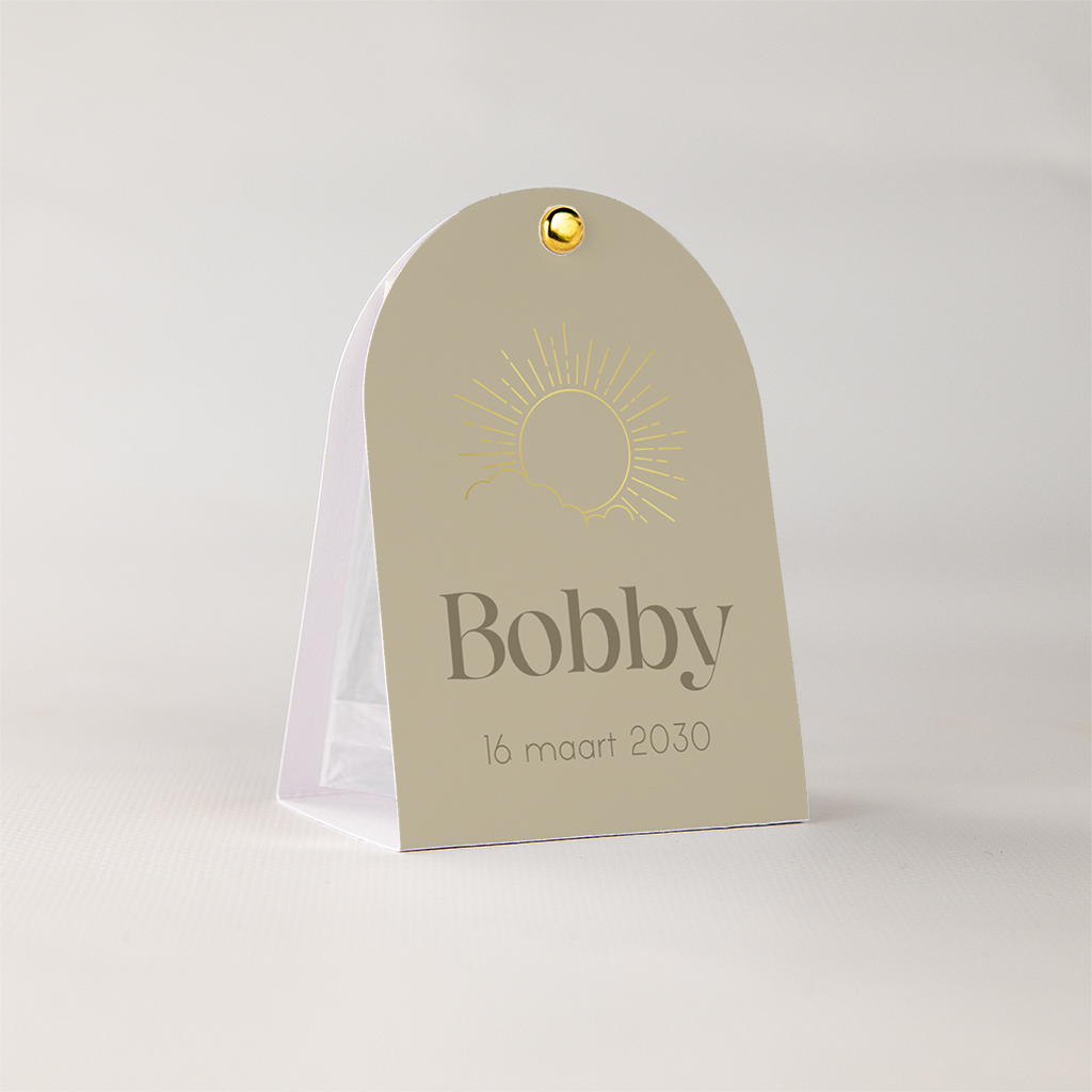 Doopsuiker snoepzakje met zon en goudfolie