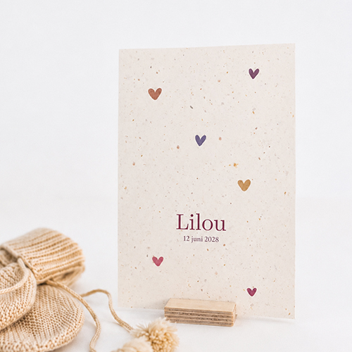 Geboortekaartje meisje hartjes duurzaam tulpen papier