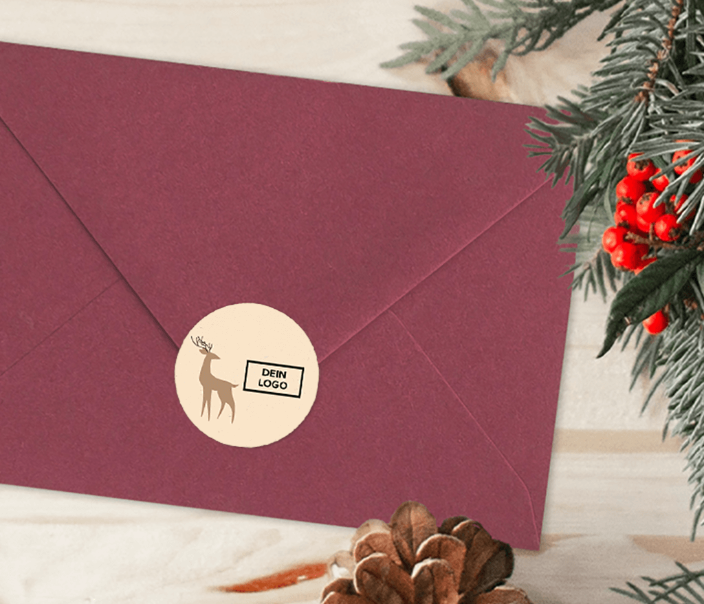 Geschäfltiches rundes Briefsiegel mit Rentier und Logo