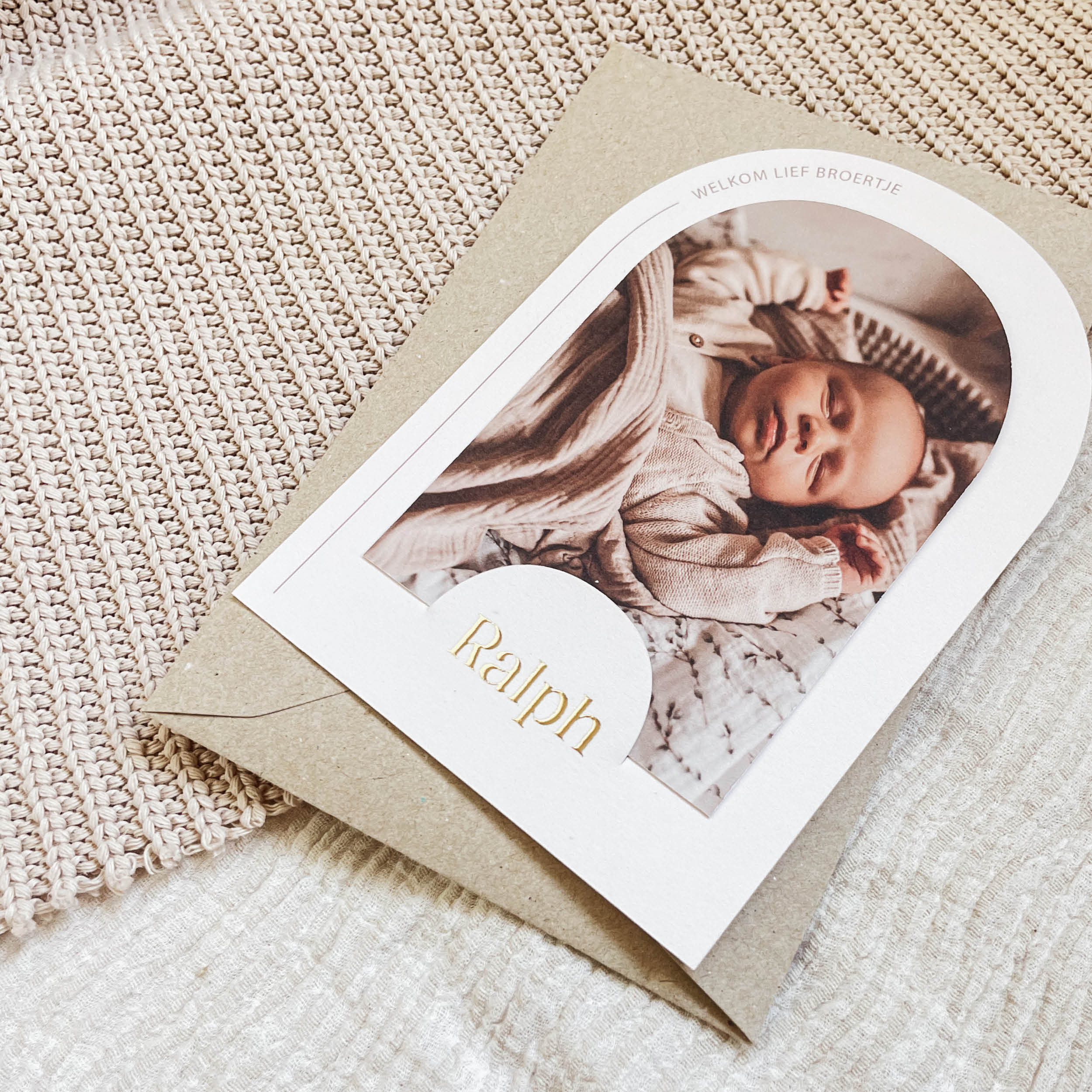 Geboortekaart set jongen boogvorm met foto