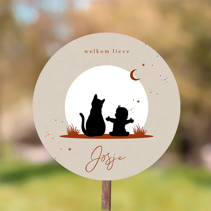 Rond tuinbord silhouet kindje en poes