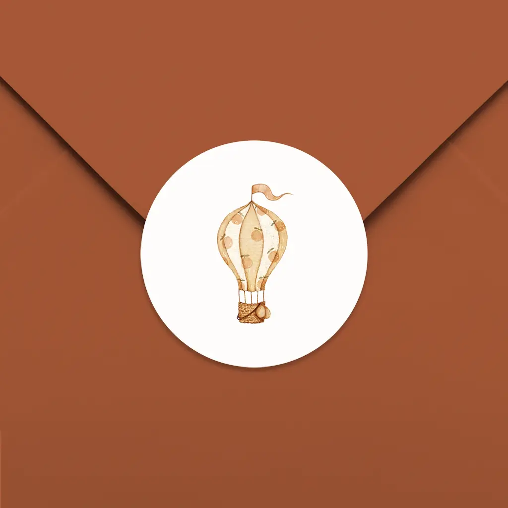 Vrolijke sluitsticker met sinaasappel luchtballon - per vel