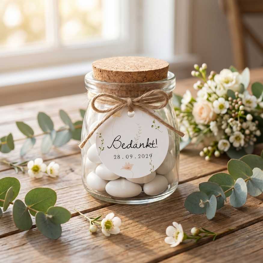 Bedankt label bruiloft veldbloemen pastel