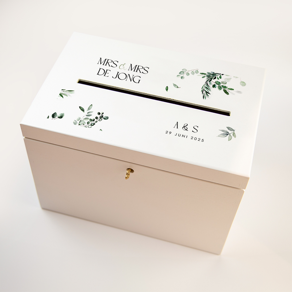 Enveloppendoos huwelijk botanisch met eucalyptus takken