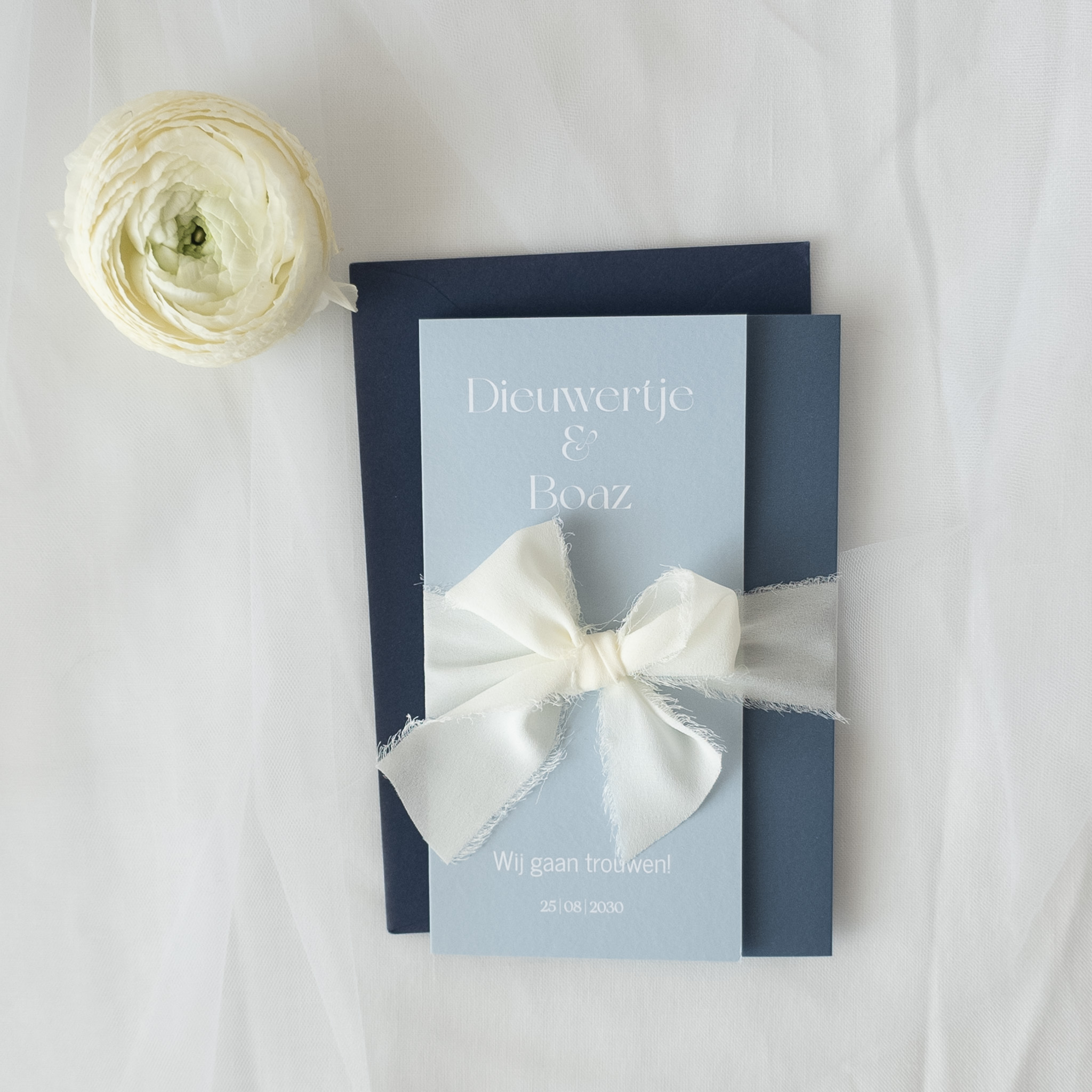 Trouwkaart drieluik mapje blauw