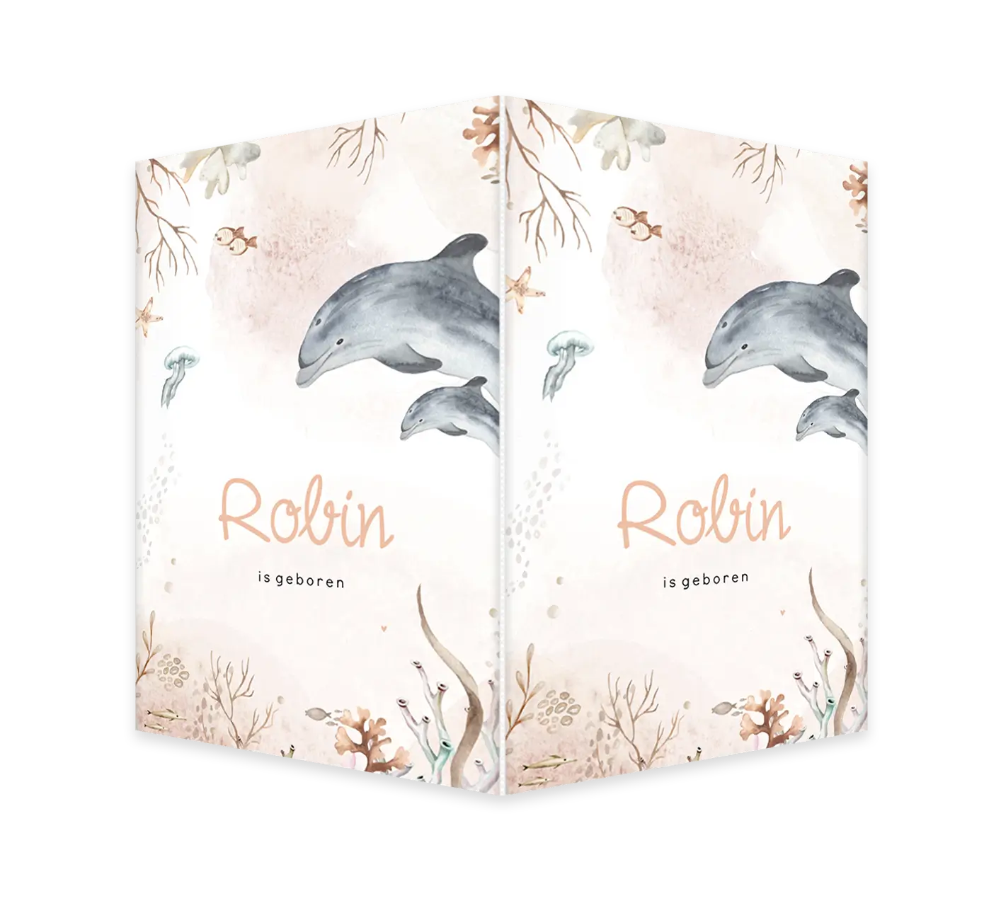 Geboortebord met watercolour onderwaterwereld en dolfijnen