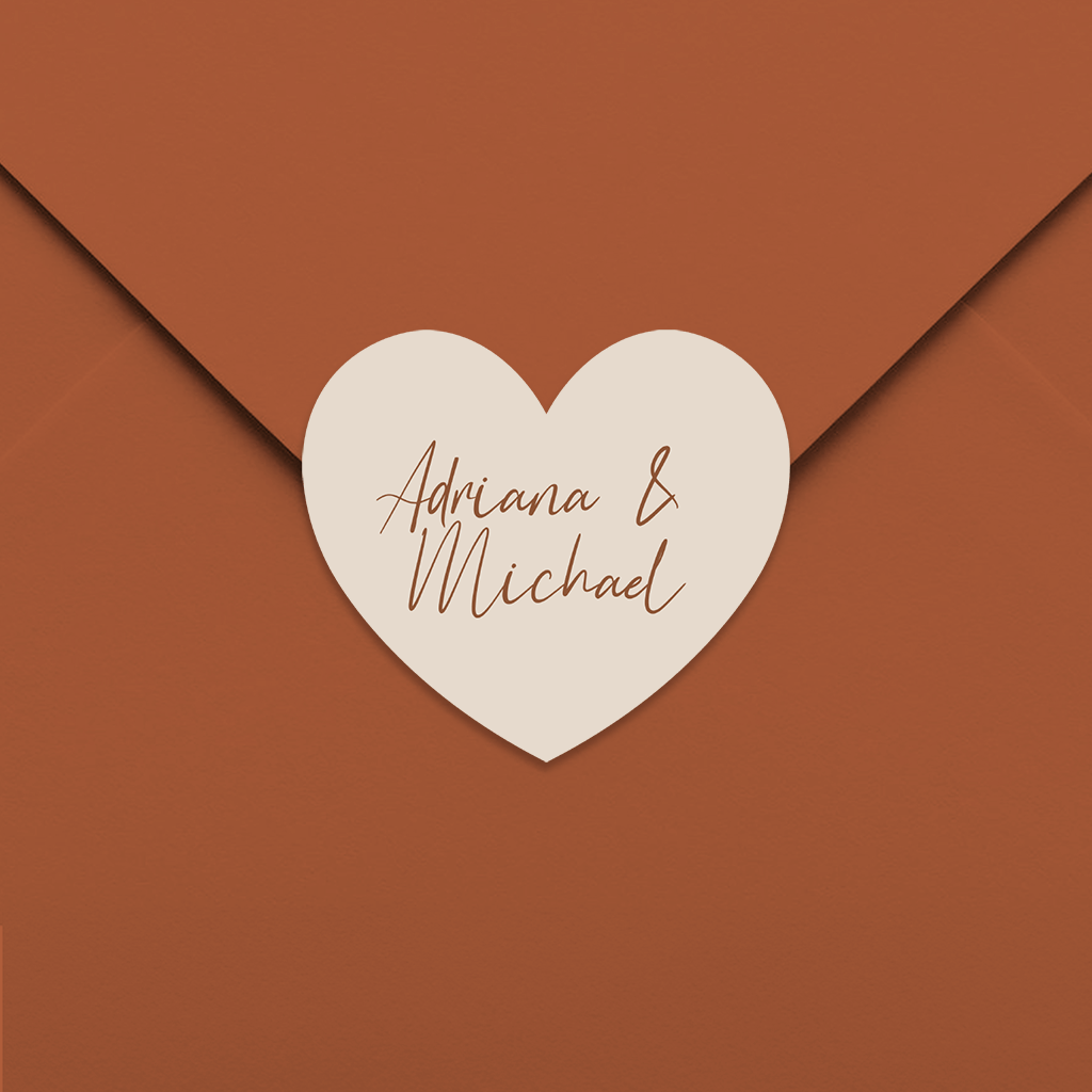 Sandfarbene Herz-Aufkleber Hochzeit