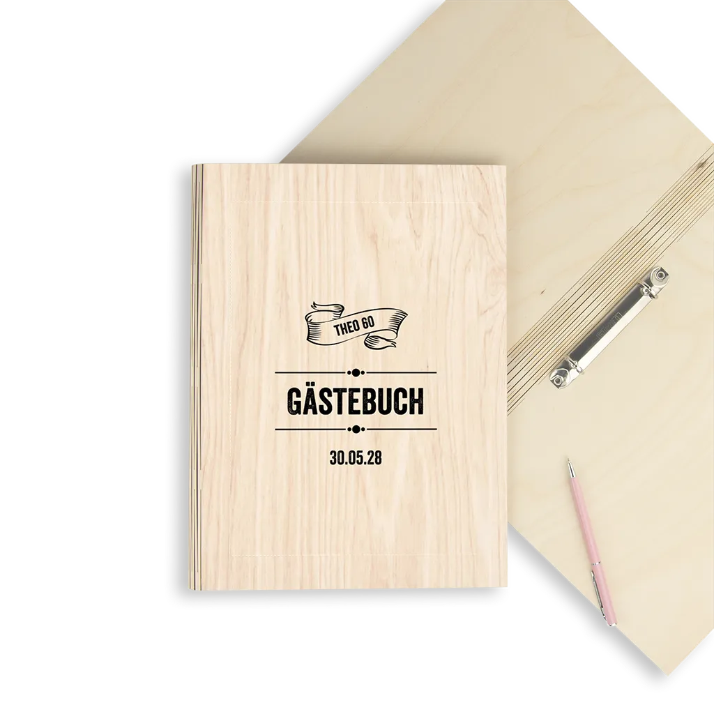 Gästebuch Holz 60 Jahre Geburtstag mit Banner