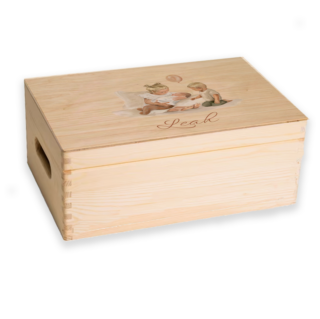 Lieve memorybox met een geverfd gezin voor een derde kindje
