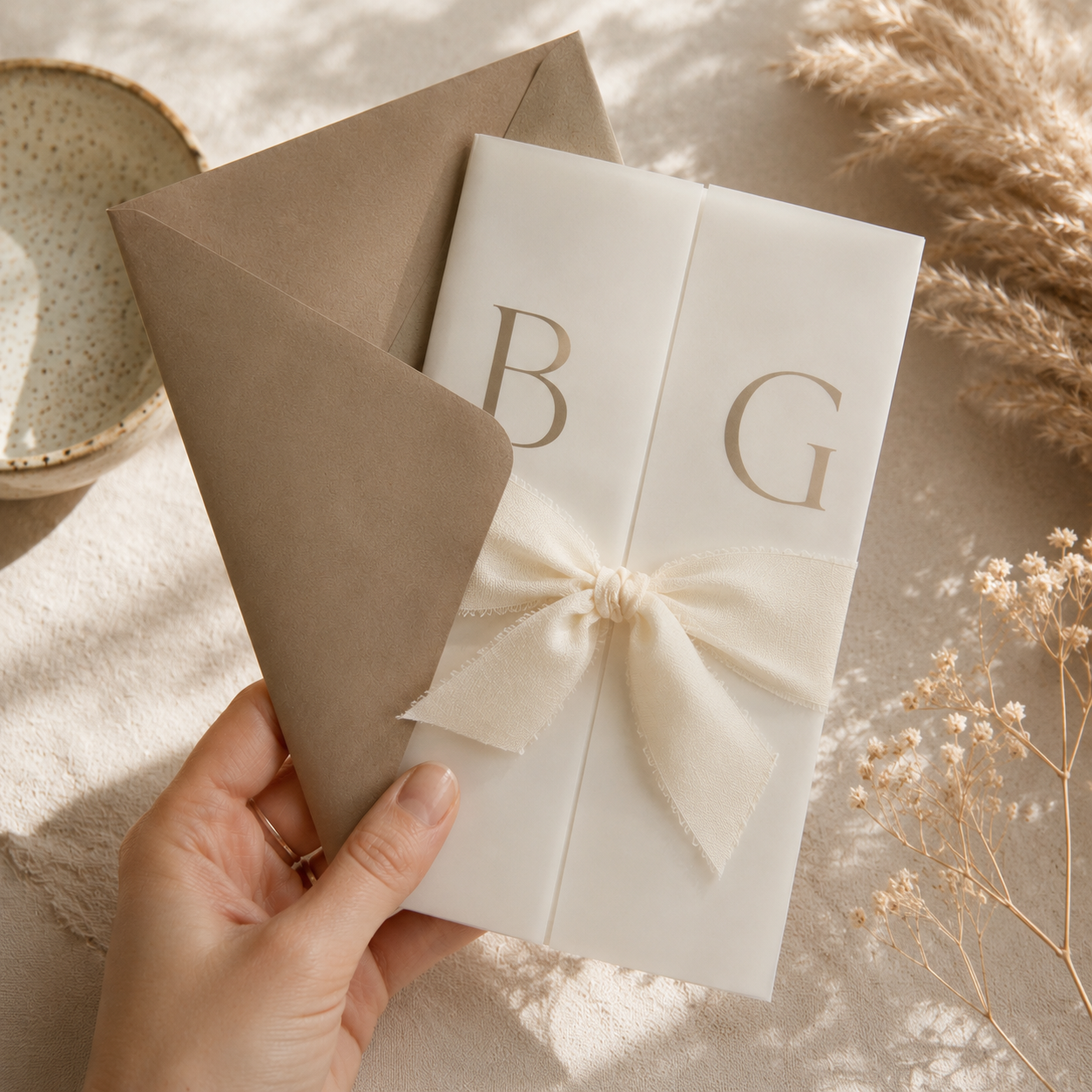 Kalkpapier omslag beige met initialen