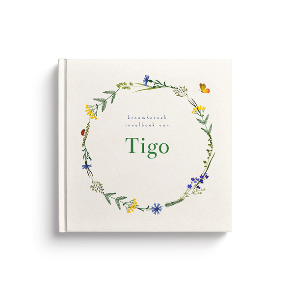 Kraambezoekboek met een cirkel van bloemen en grasjes