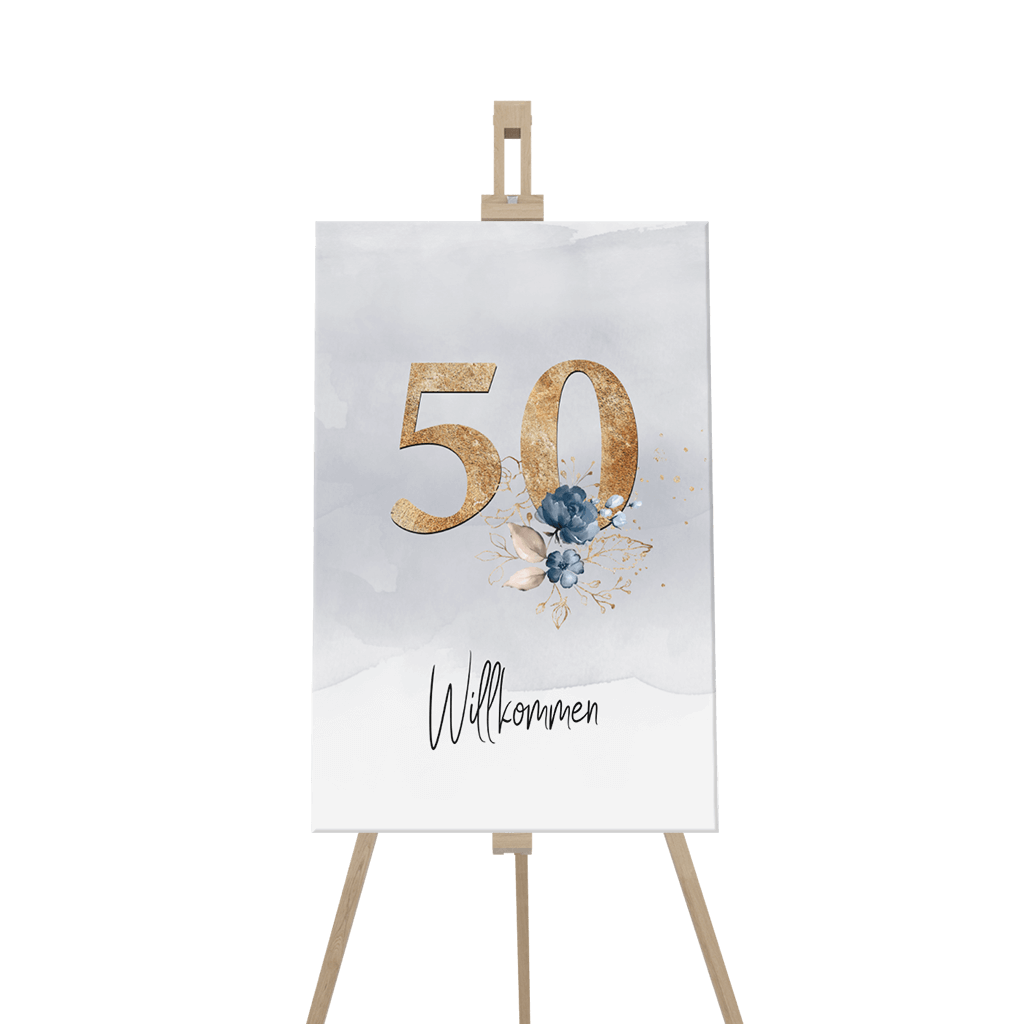 Willkommensschild zum Jubiläum mit Aquarell und Blumen Re-Board