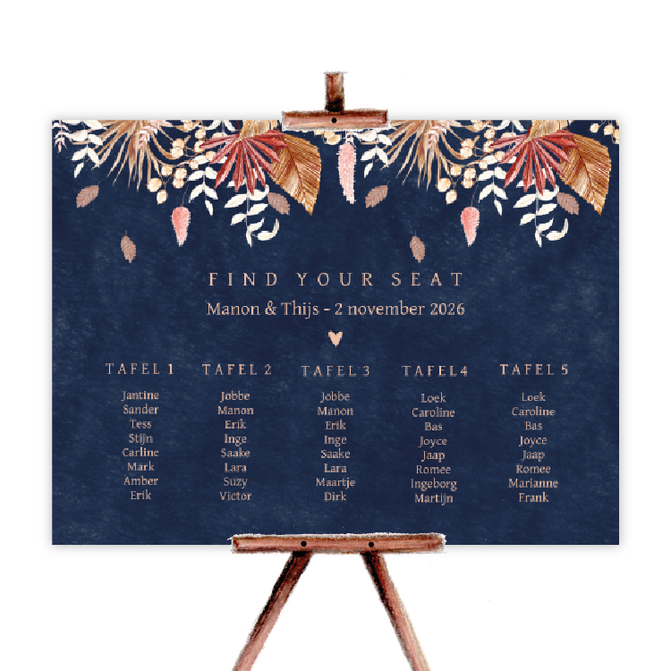 seatingplan bohemian droogbloemen blauw