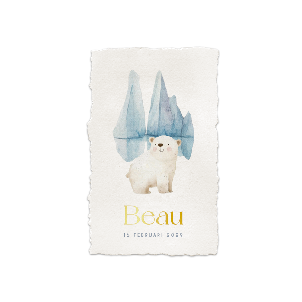 Luxe DIY winter geboortekaartje jongen met handgeschept papier look